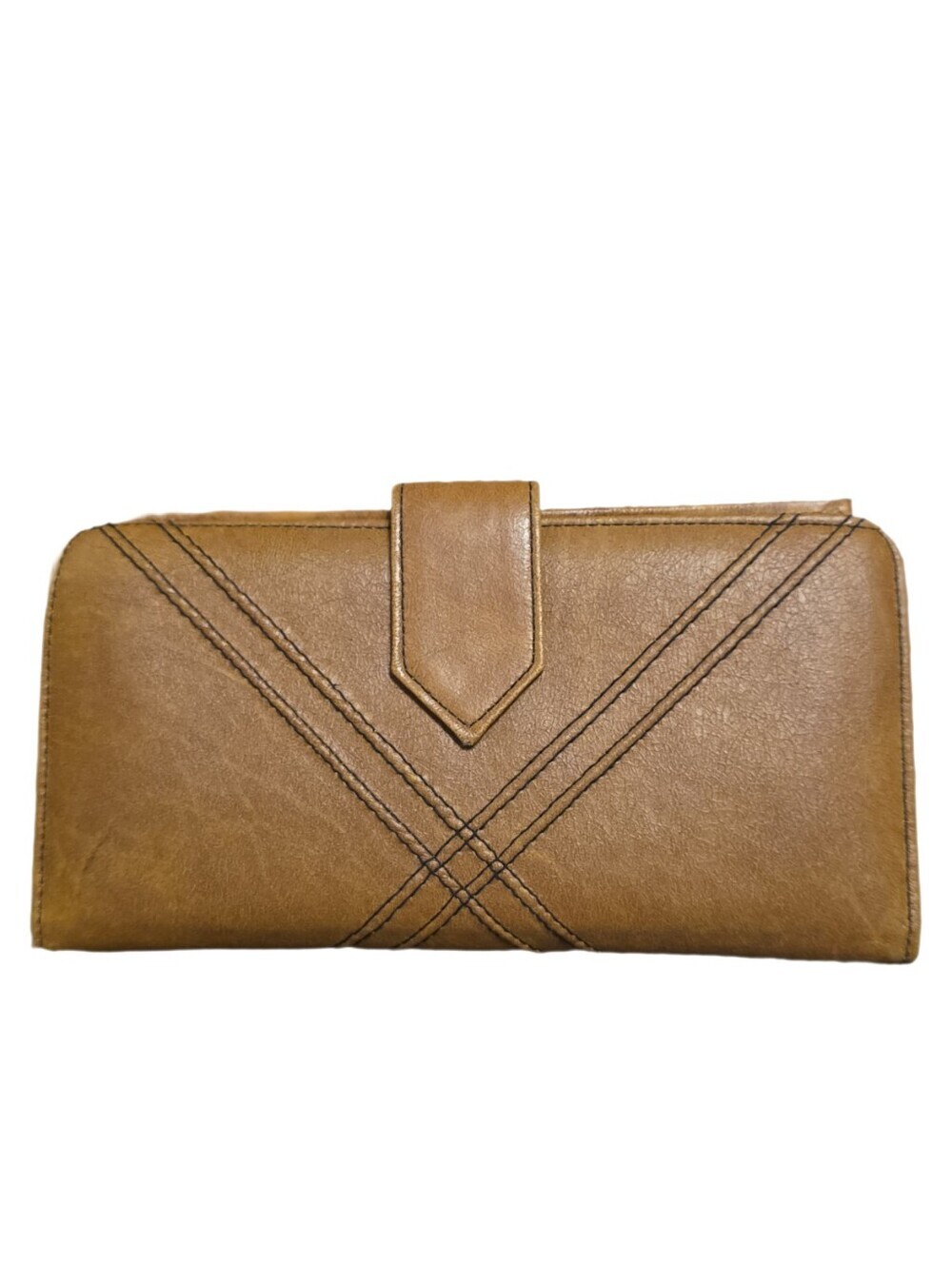 Vintage70s Kisslock Baronet Brown Leather Chevron Stitched Clutch Wallet – Boho